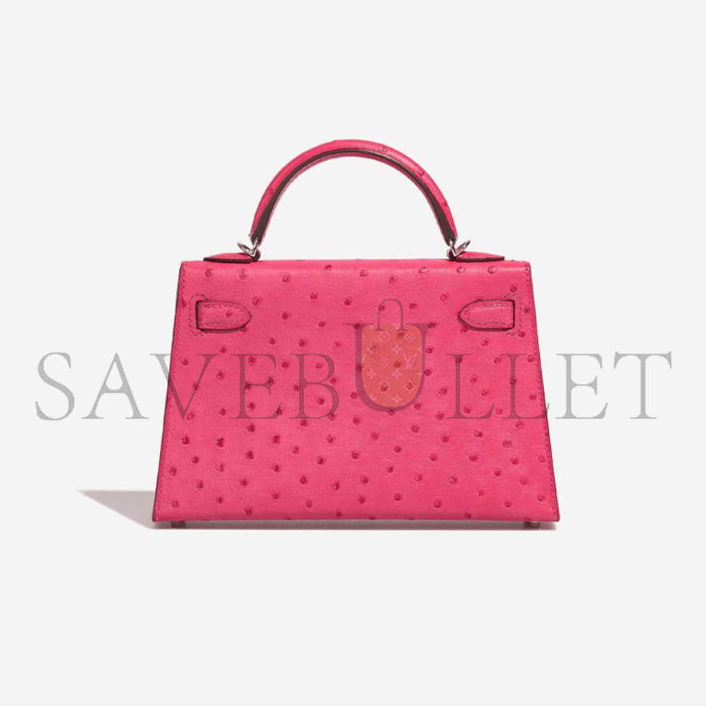 HERMÈS MASTER MINI KELLY II OSTRICH ROSE TYRIEN (19*12*5.5cm) 